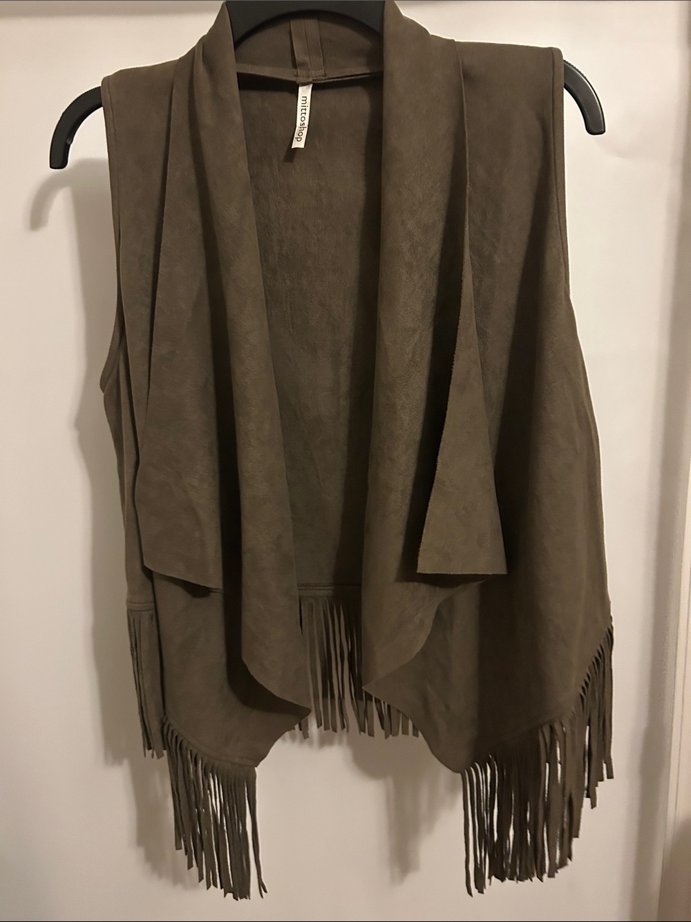 mittoshop Suede-Look Open Vest in Olive